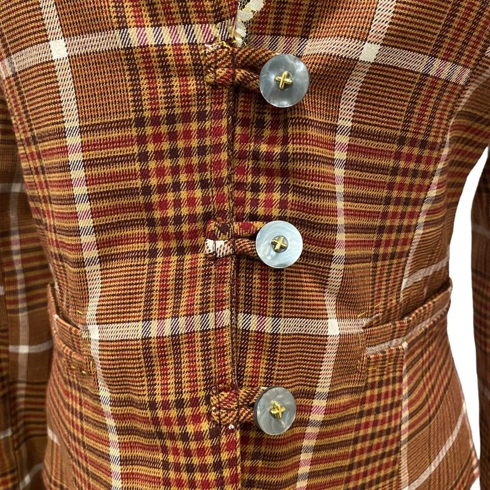 Y2K Plaid Blazer With Lace Trim Collar - Picture 2 of 11